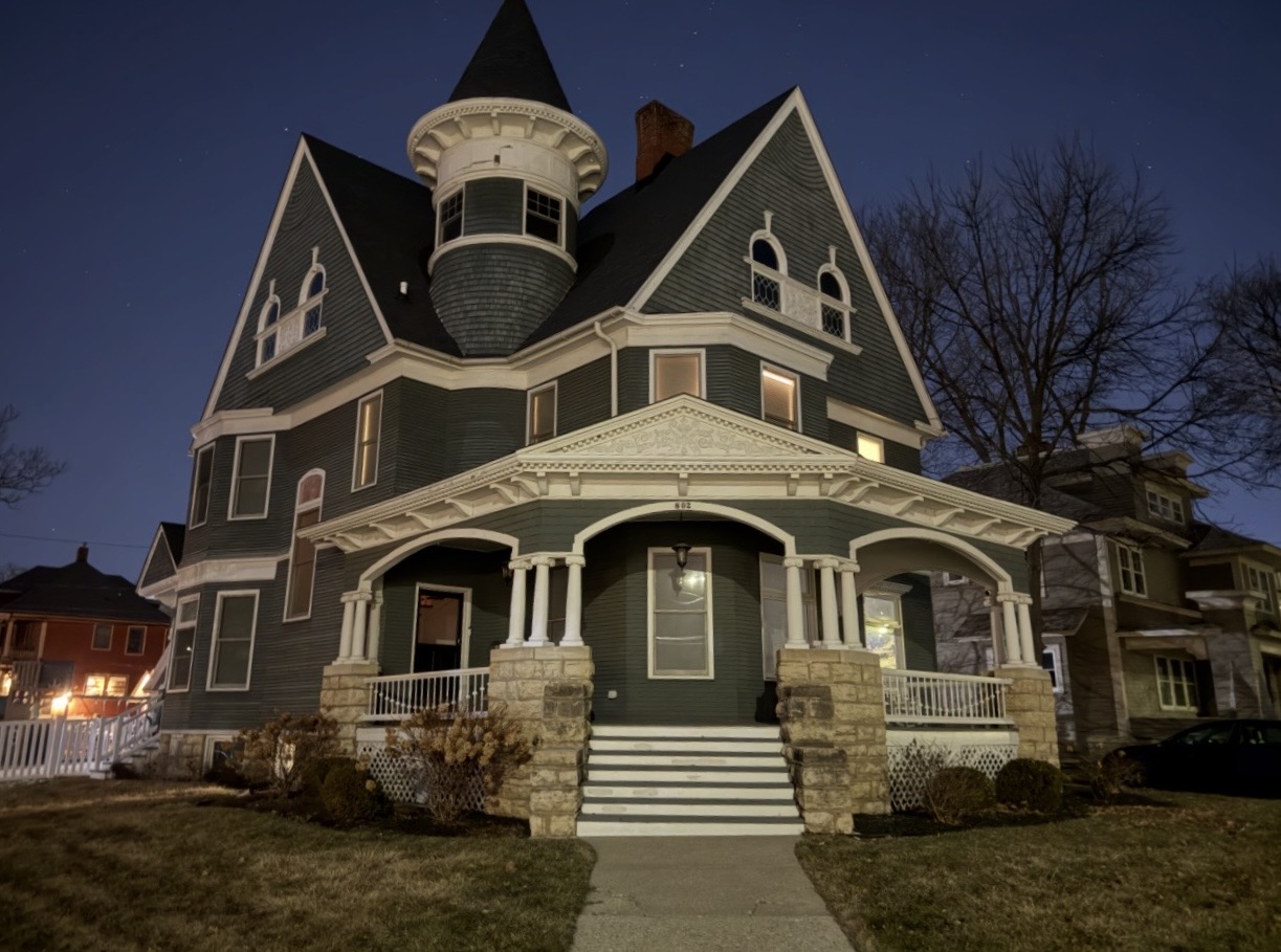 The Paley House at 802 Park Avenue in Beloit at dusk